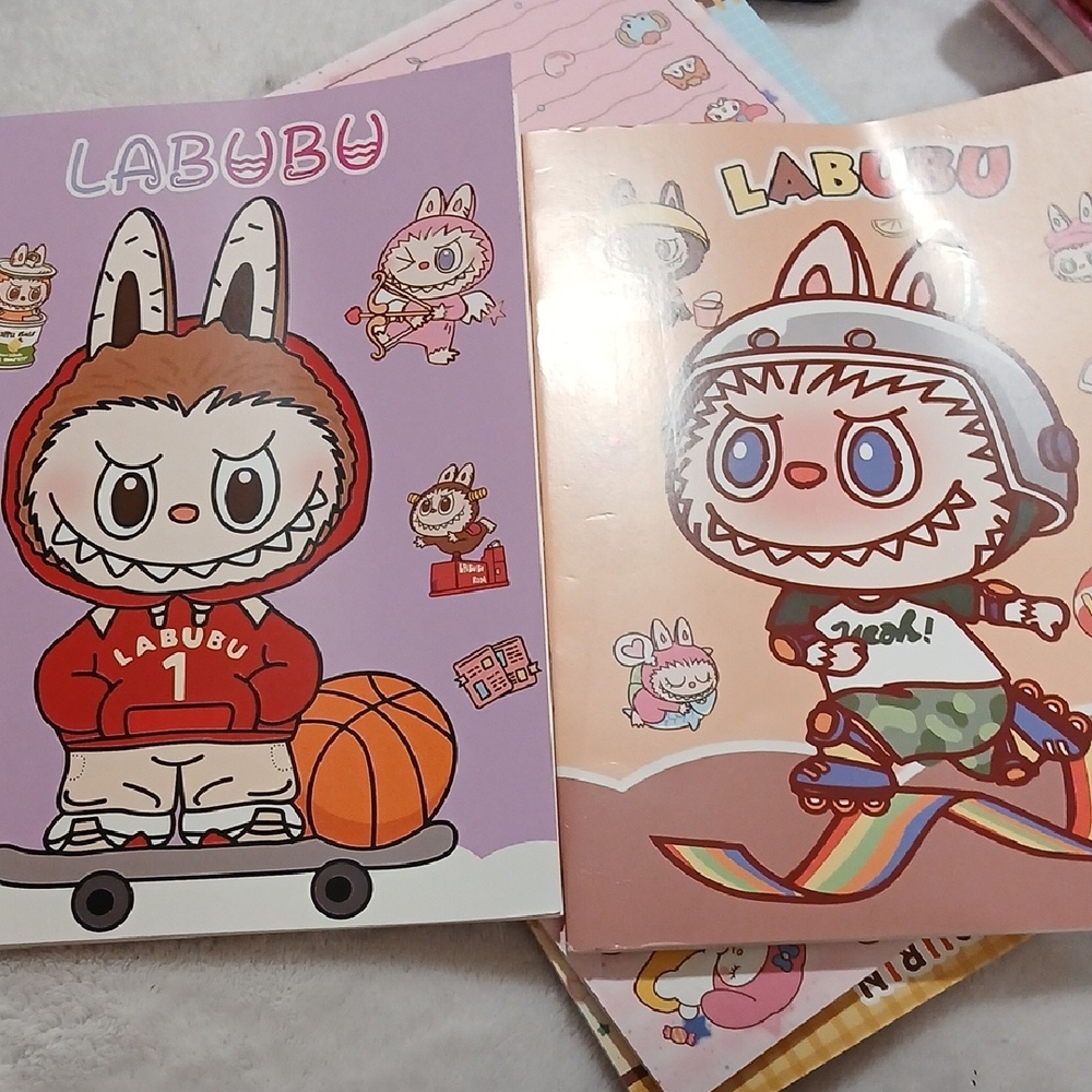 Labubu Kids Notebook Set - Pink & Lavender Cartoon Covers